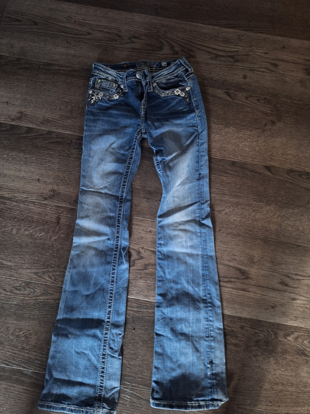 Girl's Miss ME Jeans Blue Embroidered Pocket Bootcut Jeans